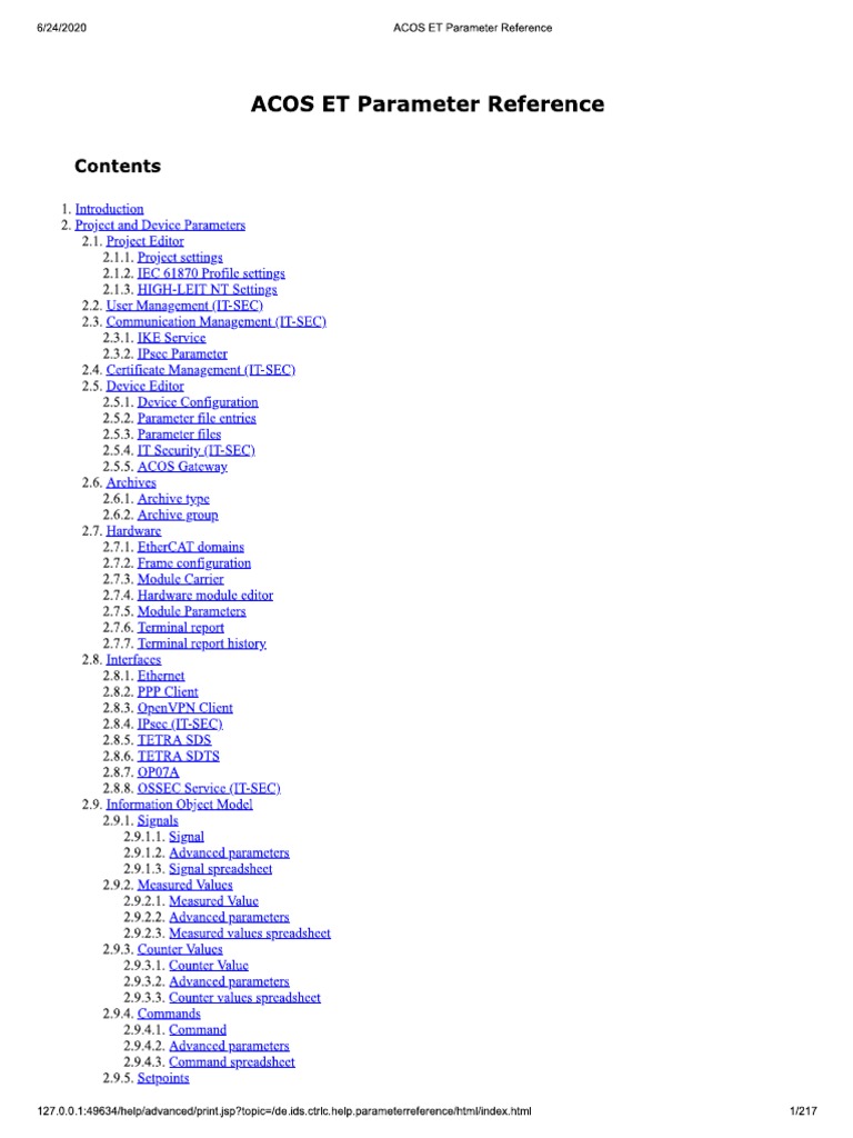ACOS ET Parameter Reference | PDF