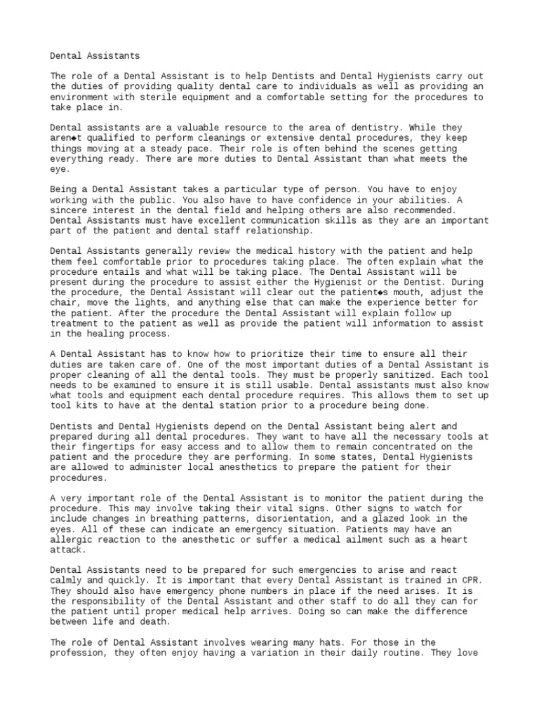 Dental Assistants PDF Dentistry Patient
