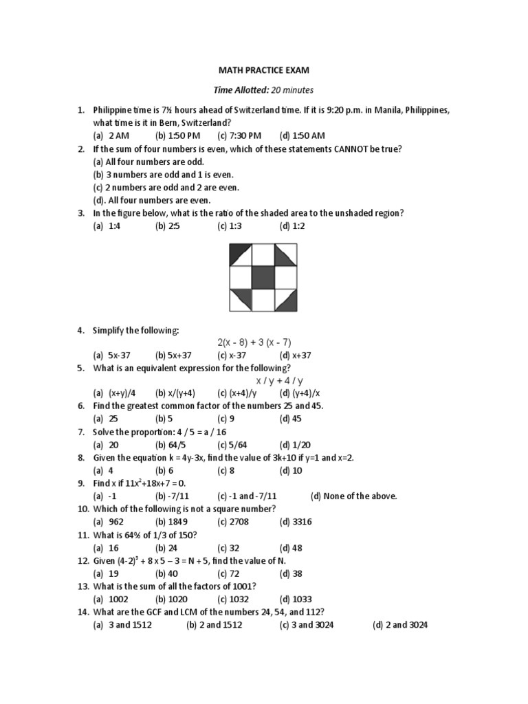 Practice Exam Math 7 | PDF | Equations | Algebra