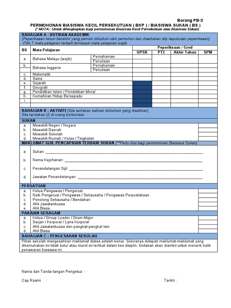 Borang Pb3 Maklumat Tambahan Permohonan Bkp Bs Pdf