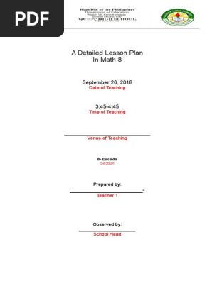 Detailed Lesson Plan on Domain and Range