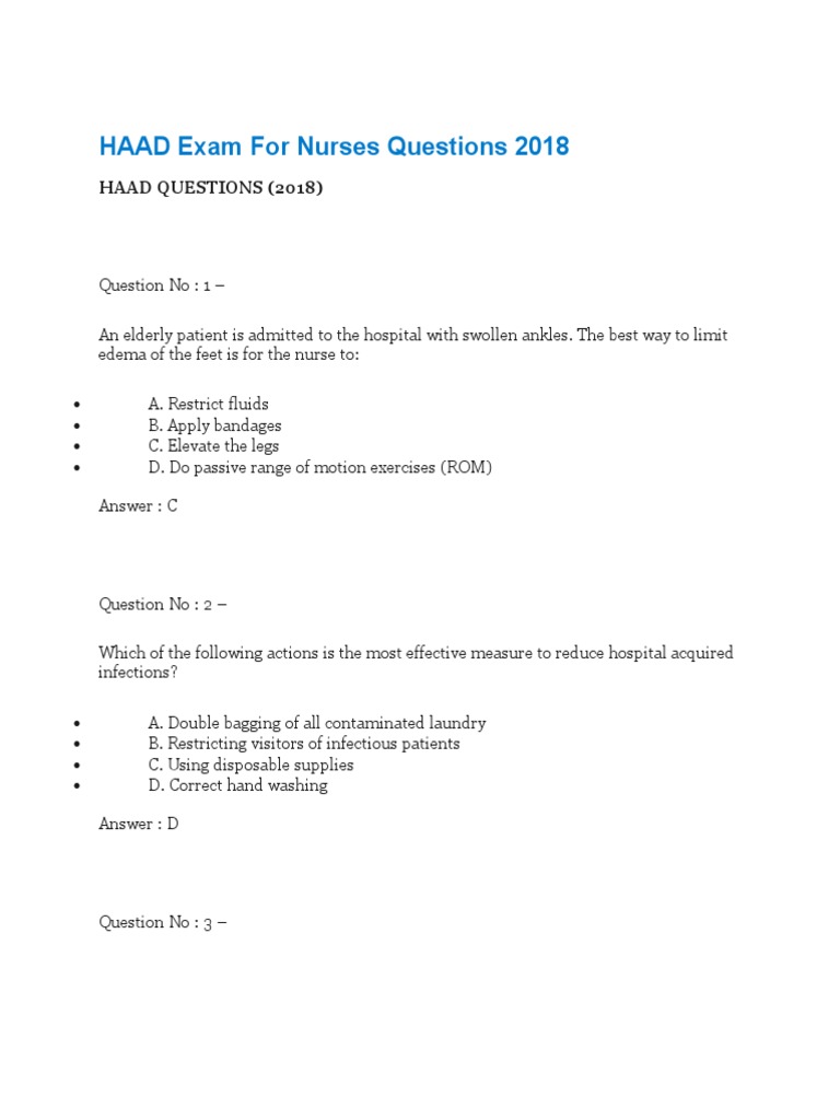 Haad Exam Questions For Nurses – QNHV