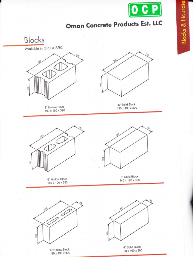 Concrete Block Dimensions in Oman | PDF