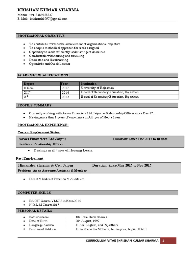 Krishan Kumar Sharma - CV & Profile Summary | PDF
