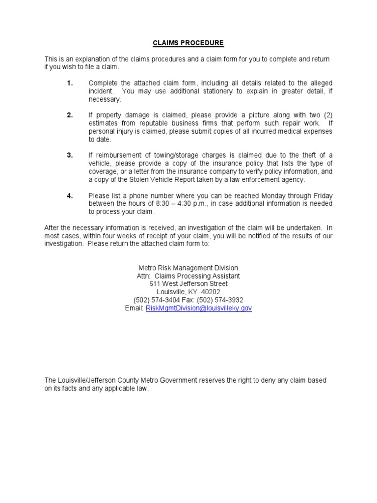Claims Procedure and Form Instructions | PDF | Insurance | Government