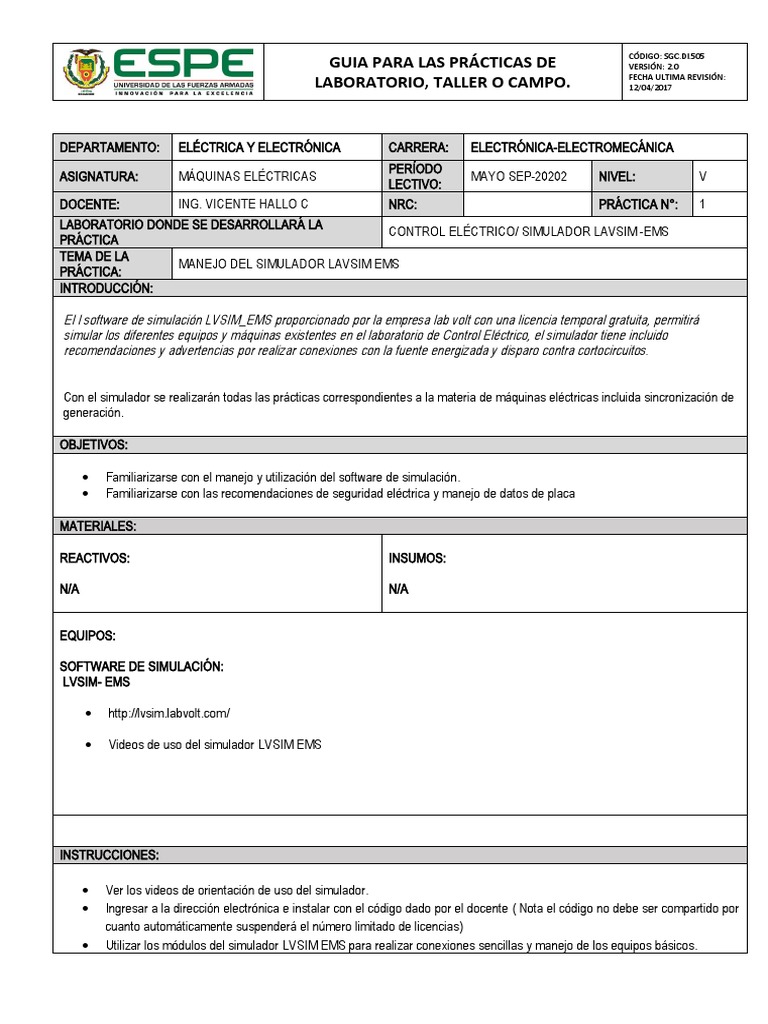 GUIA Manejo Del Simulador LVSIM-EMS | PDF | voltaje | Software