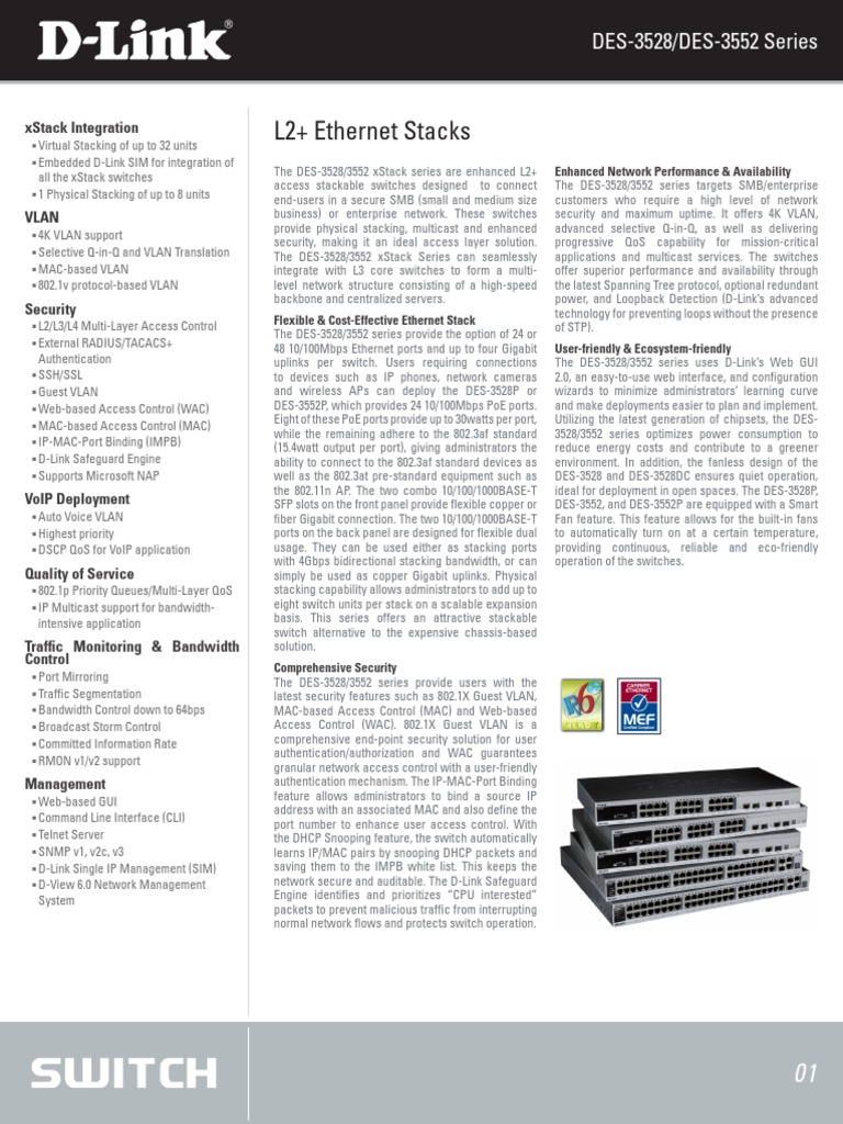 DES 3528 - Datasheet - EN - DE | PDF | Network Switch | I Pv6