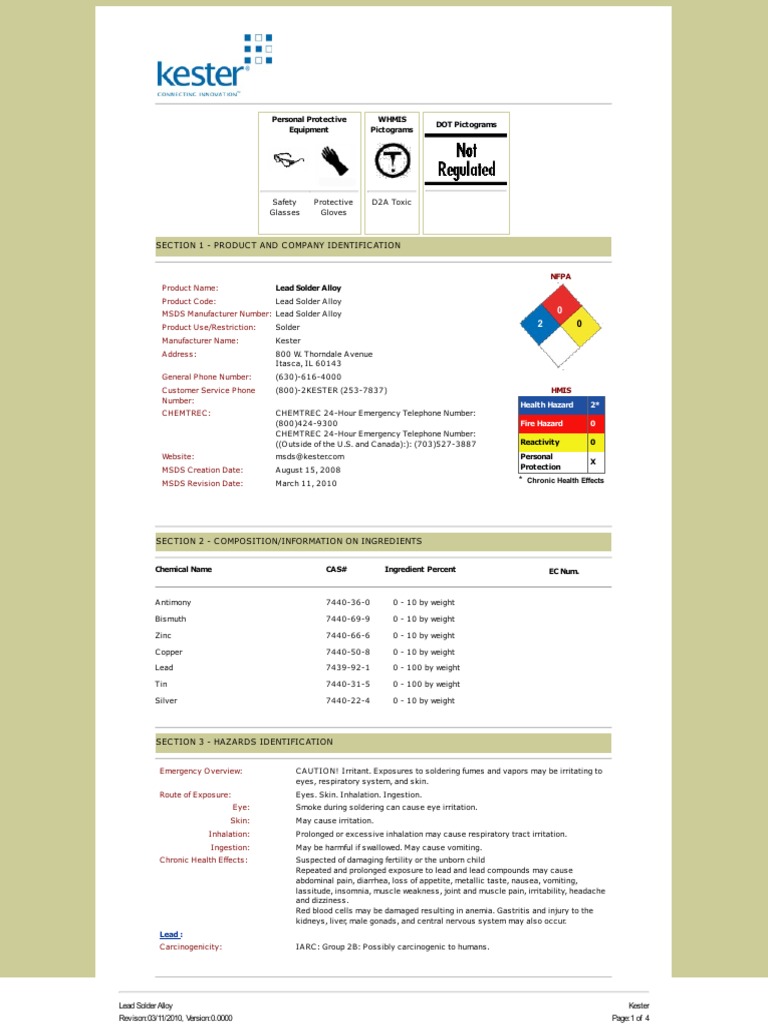 Sec Tion 1 Produc T and C Ompany Identific Ation Personal Protective