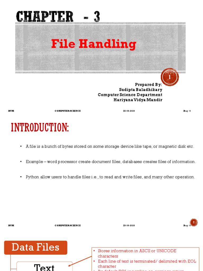 File Handling: Prepared By: Sudipta Baladhikary Computer Science ...
