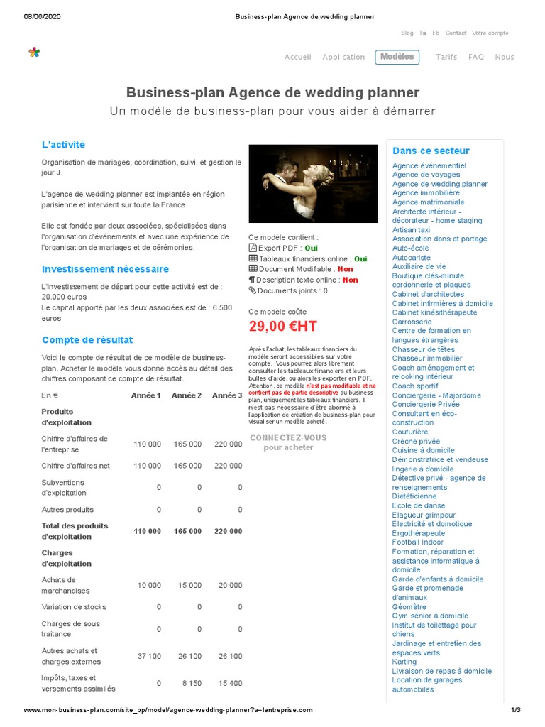 Business Plan Agence De Wedding Planner Pdf Application Economie
