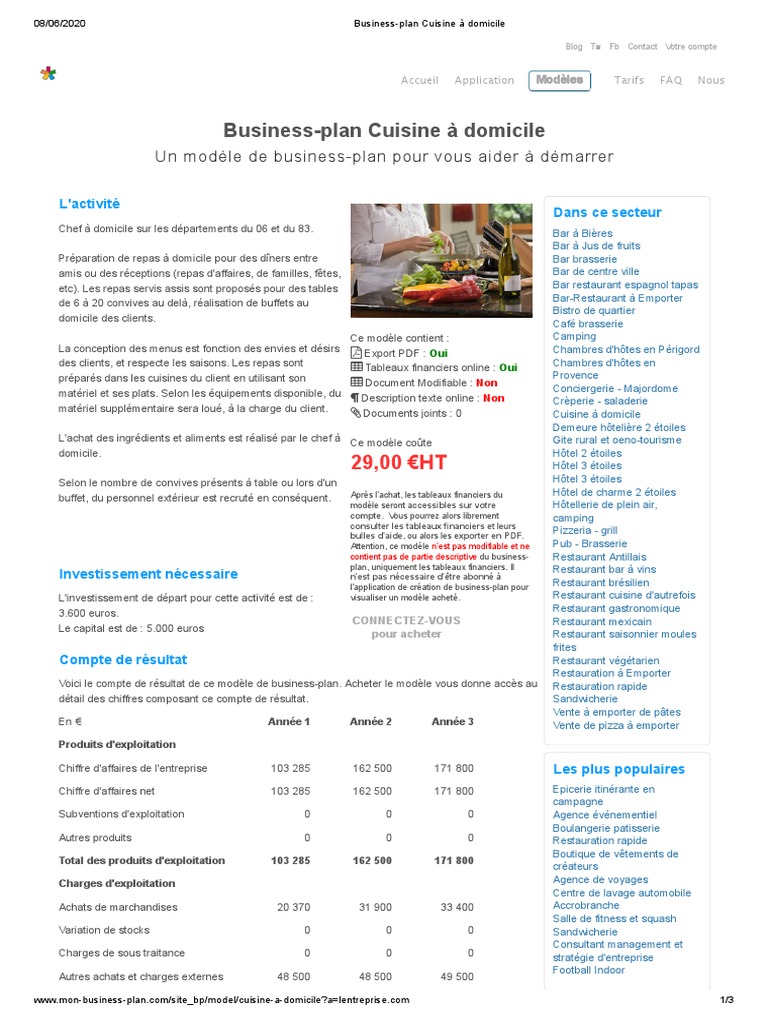 Exemple Business Plan Restauration Rapide Pdf Gratuit Business-Plan Cuisine À Domicile | PDF | Repas | Restaurants