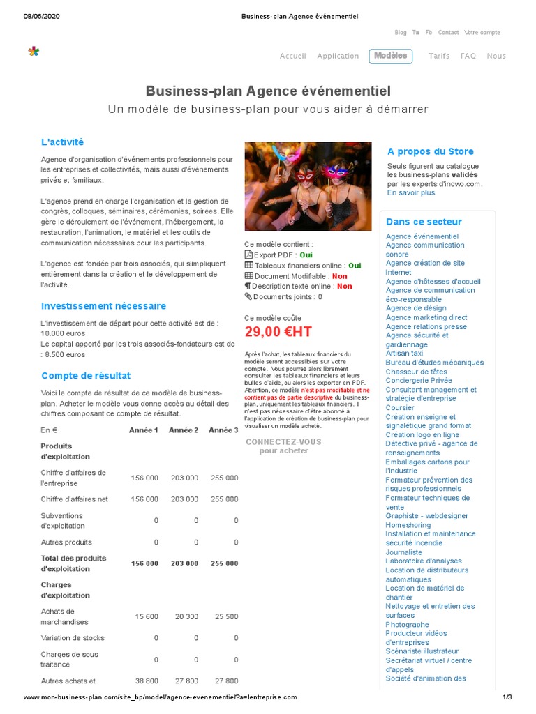 Business Plan Agence Evenementiel Pdf Application Business