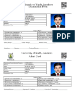 University of Sindh, Jamshoro Examination Form: Regular