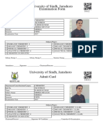 University of Sindh, Jamshoro Examination Form: Regular