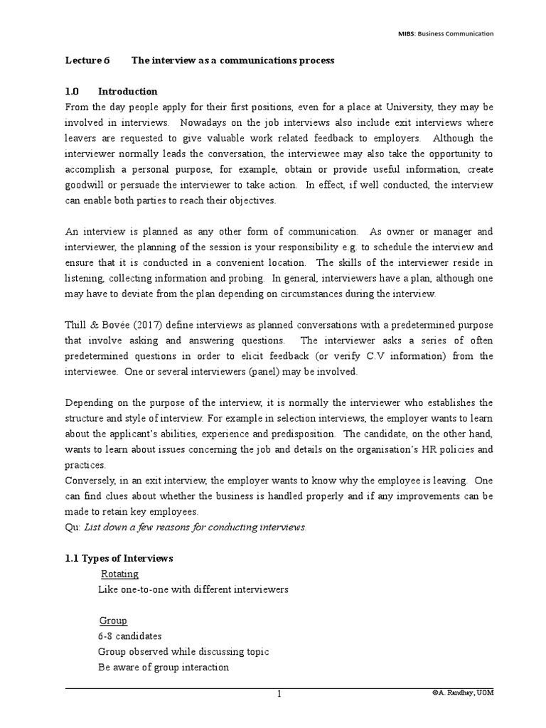 Lecture 6 - Interview As A Communication Process | PDF | Interview ...