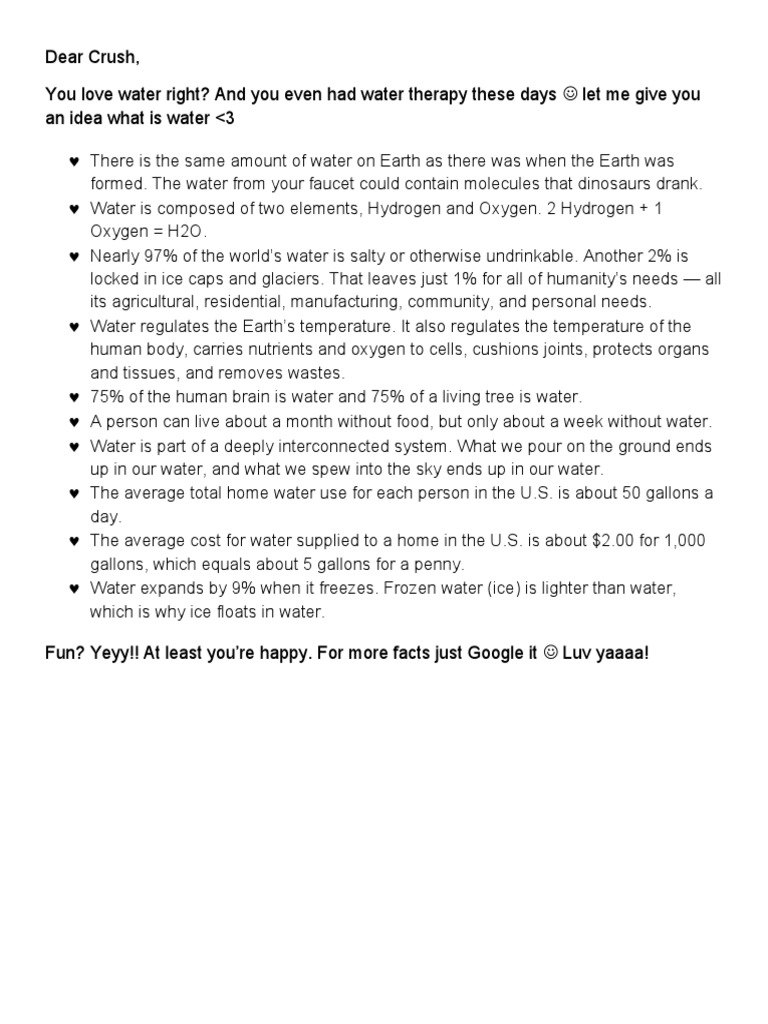 Dear Crush, You Love Water Right? and You Even Had Water Therapy These