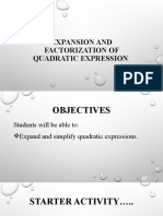 Expansion and Factorization of Quadratic Expression