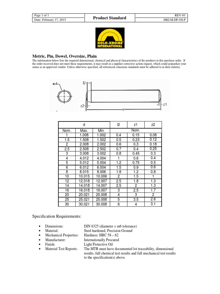 DIN 6325 Dowel Pin Specifications | PDF | Specification (Technical ...