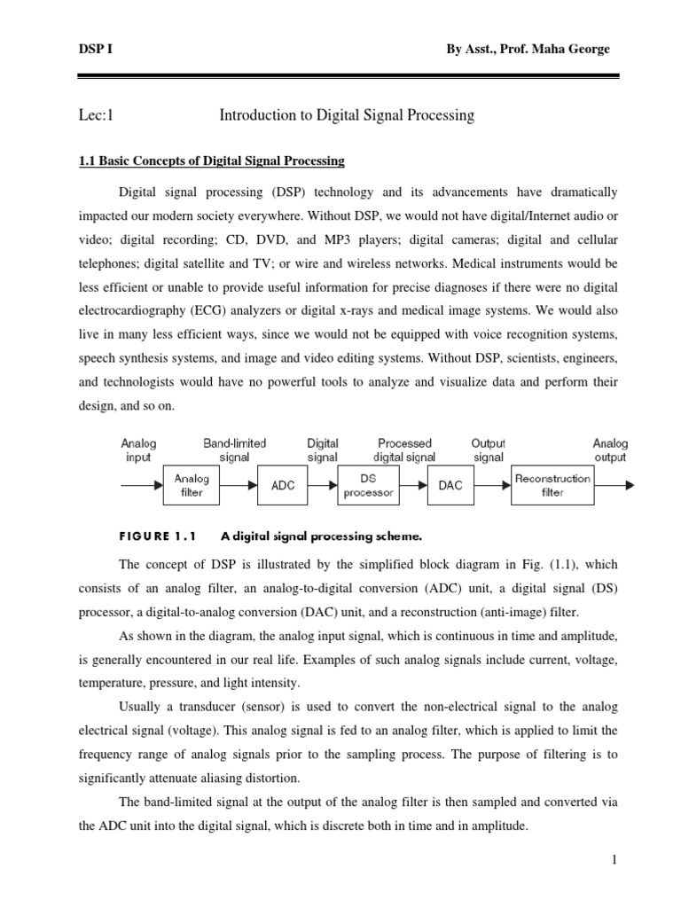 Lec1 Introduction To Digital Signal Processing PDF Digital Signal