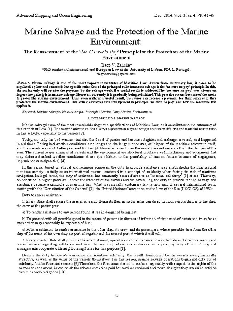 Marine Salvage and The Protection of The Marine Environment PDF