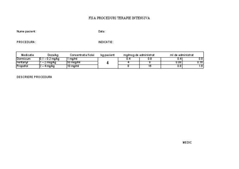 Fisa Proceduri Terapie Intensiva: Nume Pacient: Data | PDF
