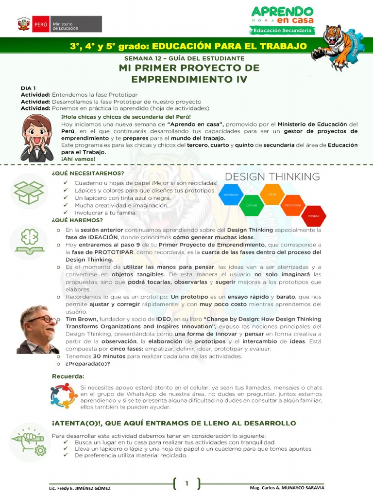 EPT SEMANA 12 - Mi Primer Proyecto de Emprendimiento IV 3°-5° PDF | PDF