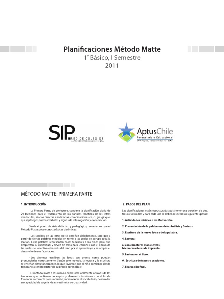 Planificación Método Matte 1º Básico | PDF | Palabra | Ojo