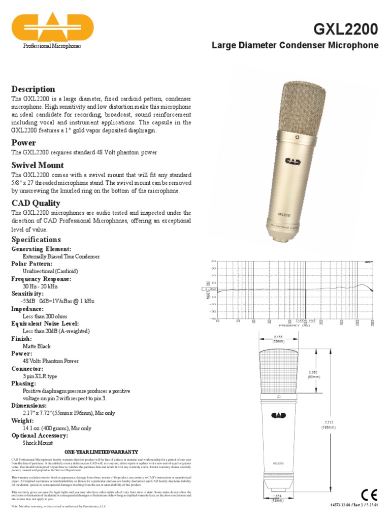 Large Diameter Condenser Microphone Specifications PDF Microphone