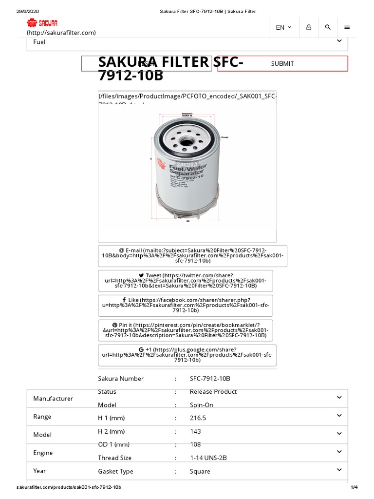 Sakura Filter SFC-7912-10B | PDF | Motor Vehicle | Automotive Technologies