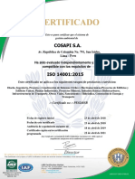 Certificado ISO 14001:2015 para COSAPI S.A. en Perú