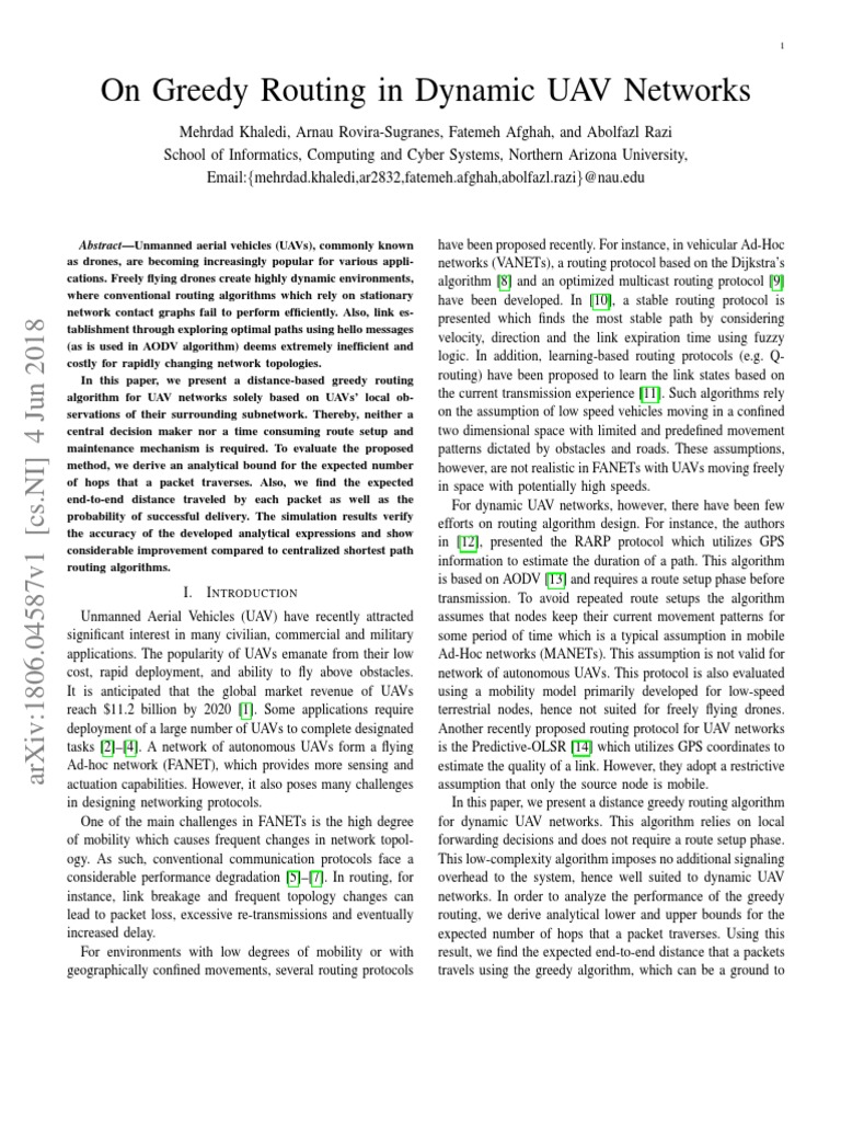 Greedy Routing for Dynamic UAV Networks | PDF