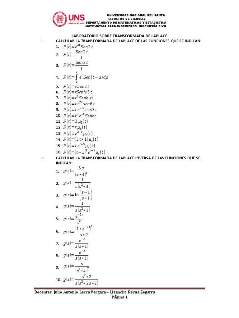 1 Laboratorio Sobre Transformada de Laplace | PDF | Análisis matemático ...