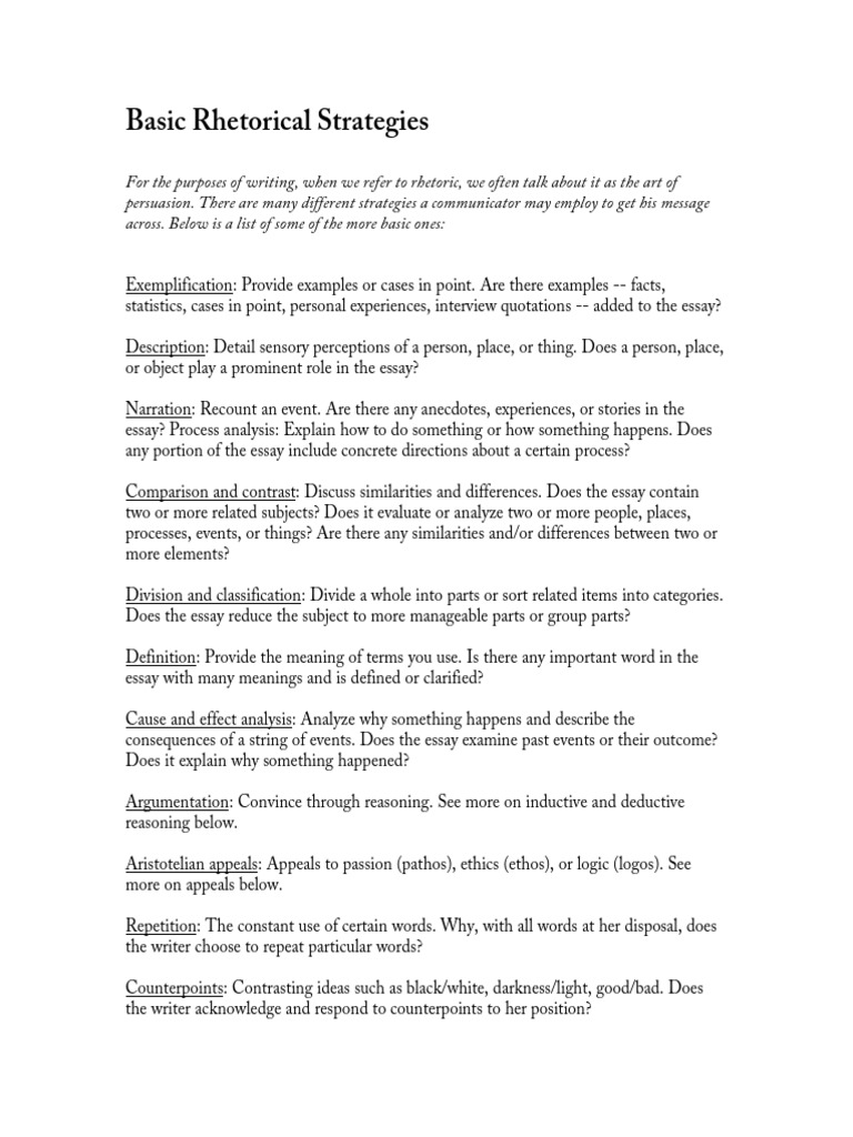 Overview of Rhetorical Strategies | PDF | Irony | Essays