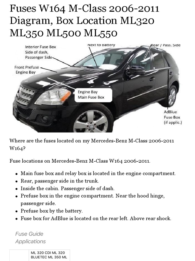 Fuses W164 M Class 2006 2011benz Box Location Fuse Chart Fuse Electrical Trailer Vehicle