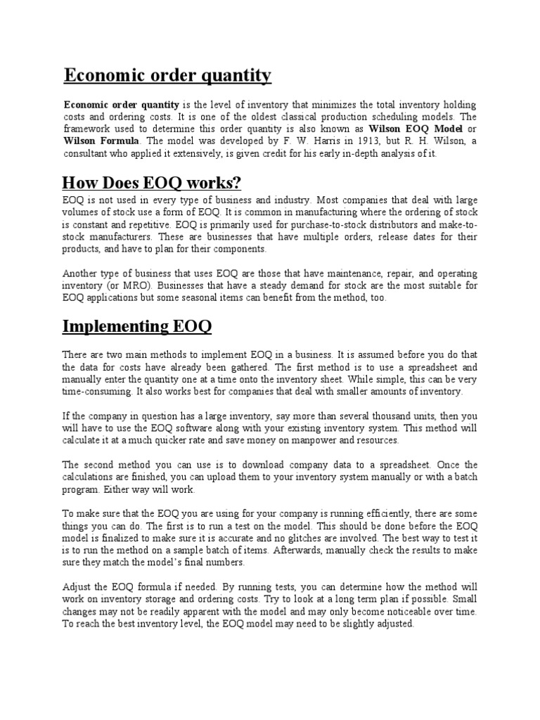 Economic Order Quantity | PDF | Applied Mathematics | Business