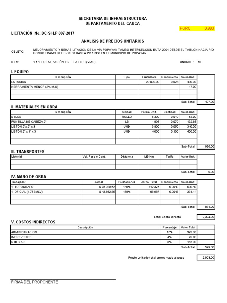 Análisis de Precios Unitarios Viales | PDF | Labor | Economias