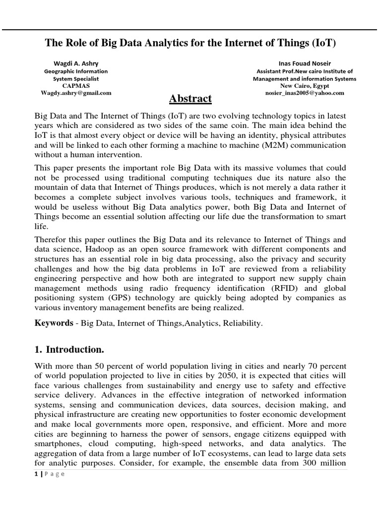 The Role of Big Data Analytics For The Internet of Things (Iot) | PDF ...