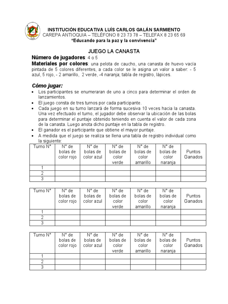 Juego de La Canasta PDF Color Amarillo