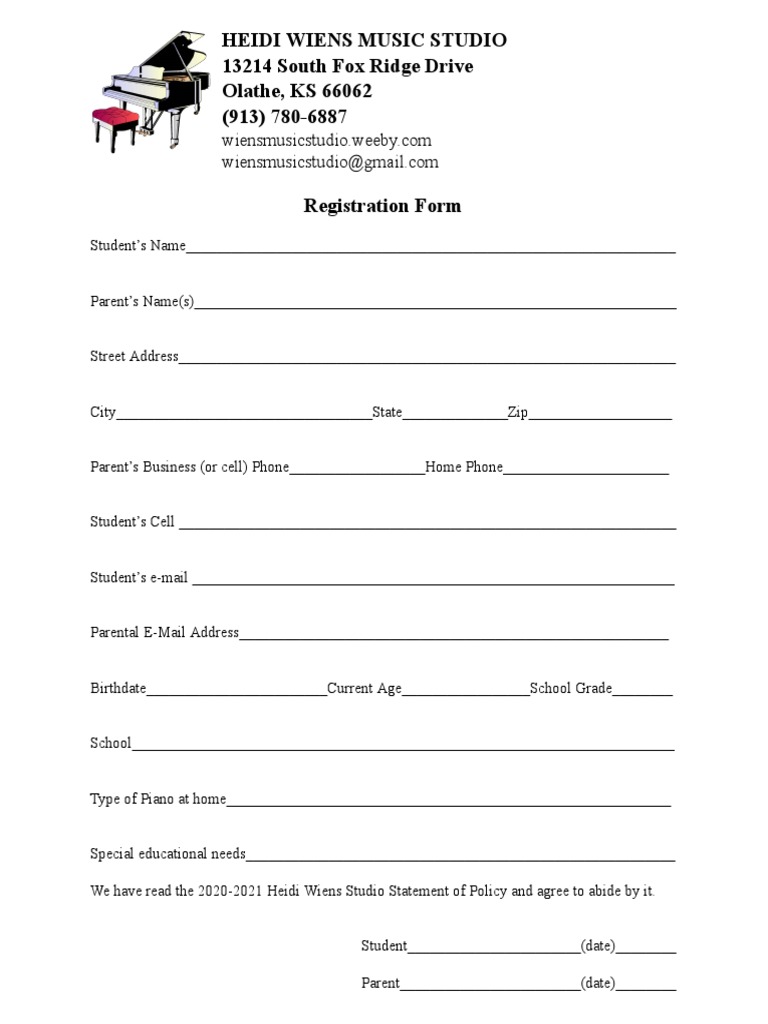 Music Studio Registration Form | PDF