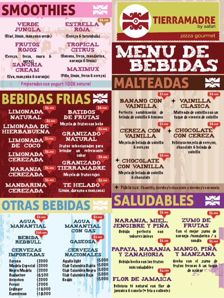 Menu de Bebidas | PDF | Helado | Bebidas alcohólicas
