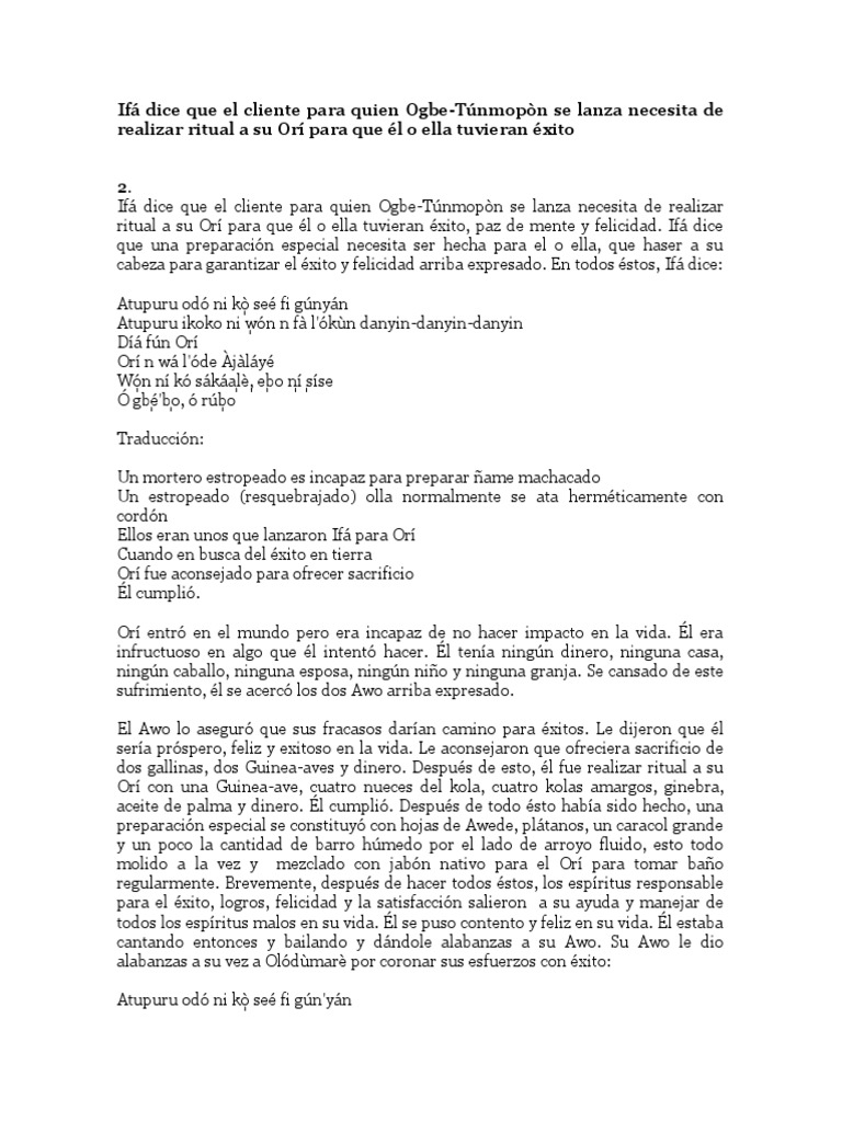Ifá Dice Que El Cliente para Quien Ogbe-Túnmopòn Se Lanza Necesita de ...