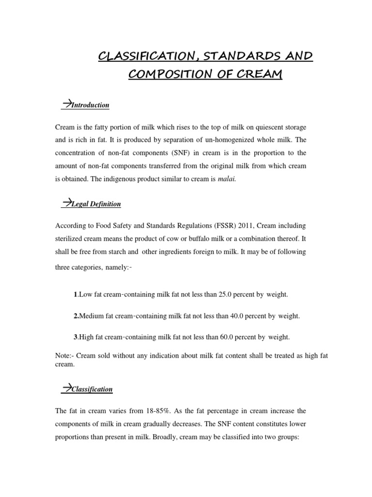 Composition and Classification of Cream | PDF | Cream | Sour Cream