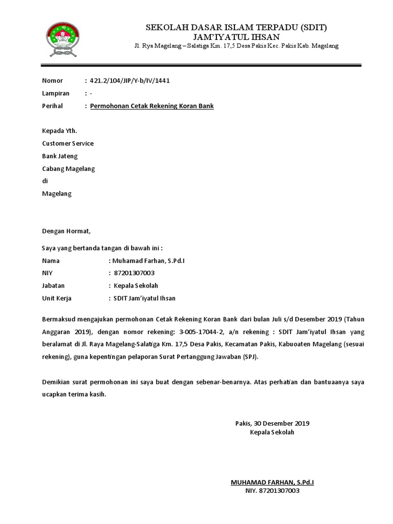 Surat Permohonan Pembuatan Rekening Koran Pdf