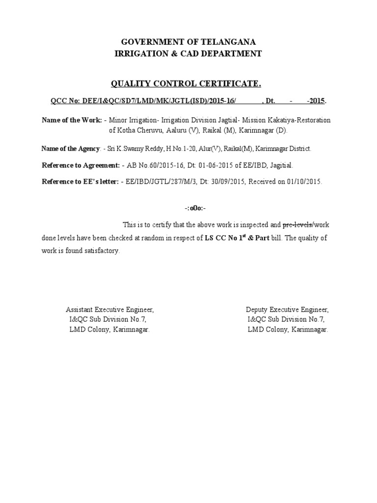 Government of Telangana Irrigation & Cad Department PDF