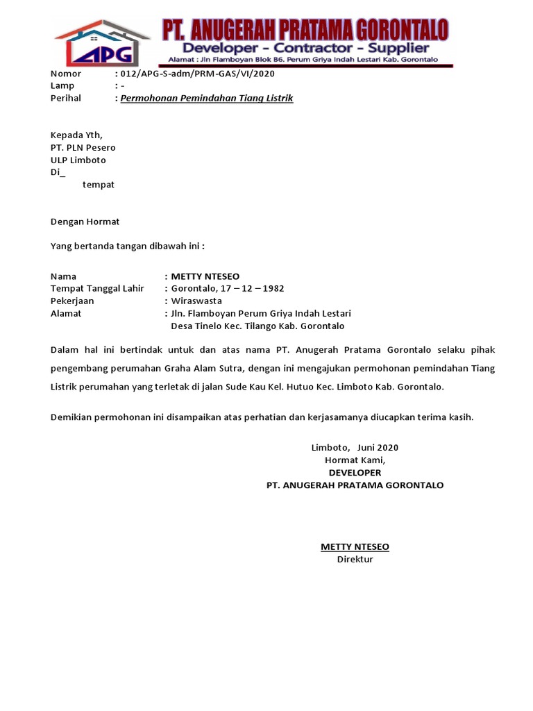 Permohonan Pemindahan Tiang Listrik | PDF