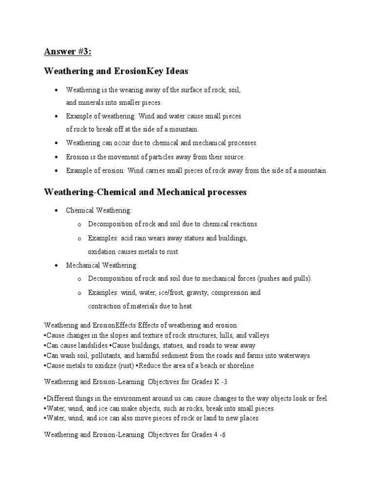 Answer 3 Weathering Erosion