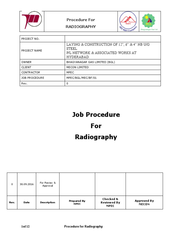 Job Procedure For Radiography | PDF | Radiography | X Ray