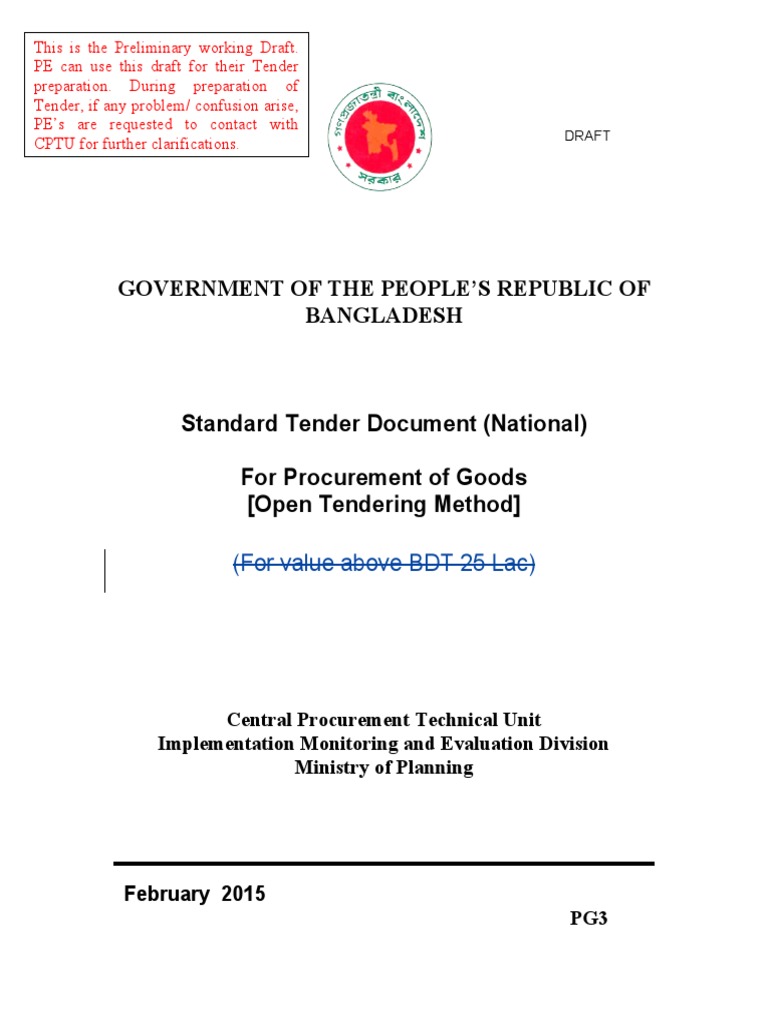 Standard Tender Document (National) For Procurement of Goods OTM PDF