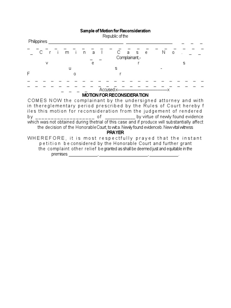 Sample of Motion For Reconsideration | PDF