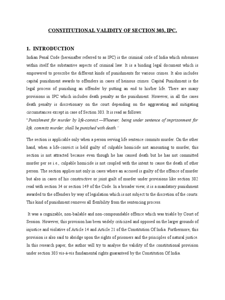 Constitutional Validity of IPC Section 303 | PDF | Capital Punishment ...